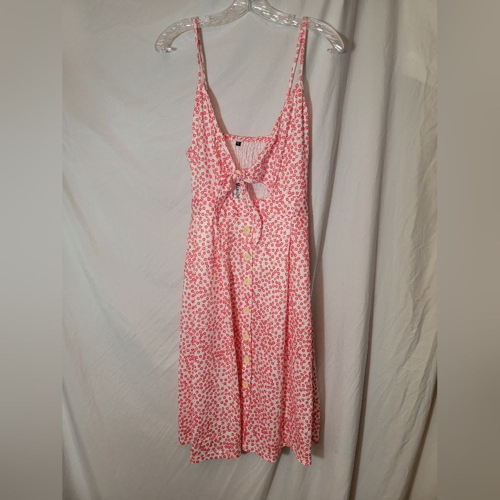 NWT Unbranded Summer Dress Pink Floral Spaghetti Strap Ties at Bust Size XL